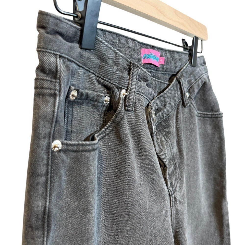 Edikted Raelynn Crossover Baggy Jeans Washed Grey Low Rise Wide Leg Asymmetric S - Picture 4 of 10